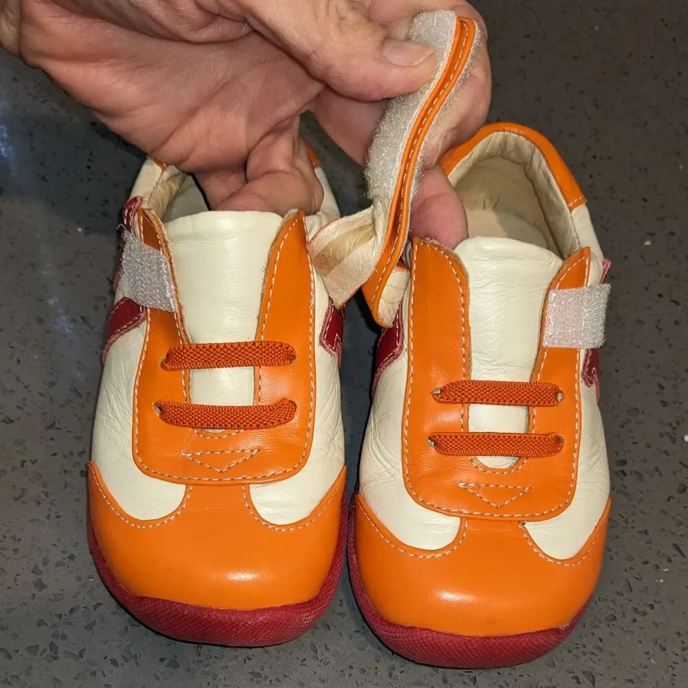 See Kai Run Eleven Kids Leather Sneakers Orange Red Shoes Sz 10